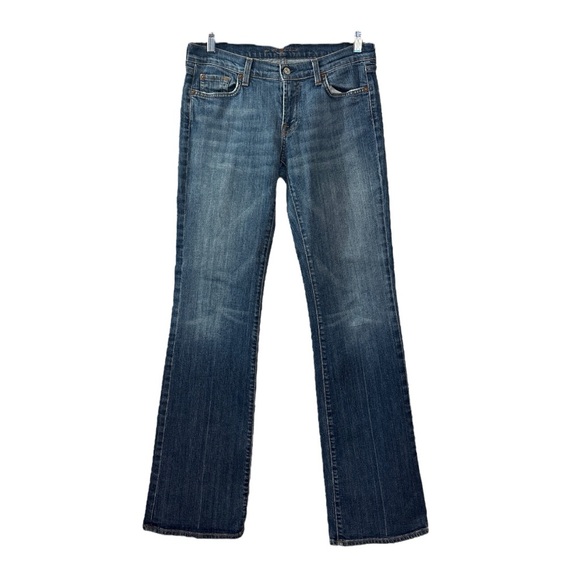 7 For All Mankind 7FAM Bootcut Jeans 30 Distressed Whiskering Invisible Pleating - Picture 1 of 15